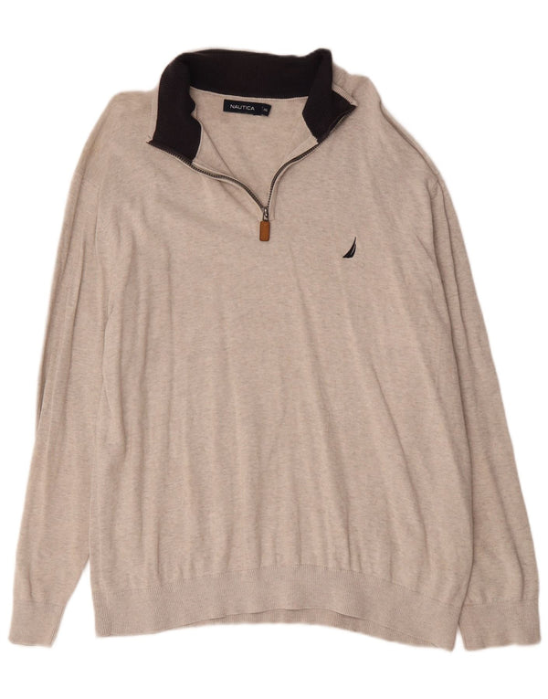 Nautica Herren-Pullover mit Reißverschluss am Hals, 2XL, grau meliert, Baumwolle
