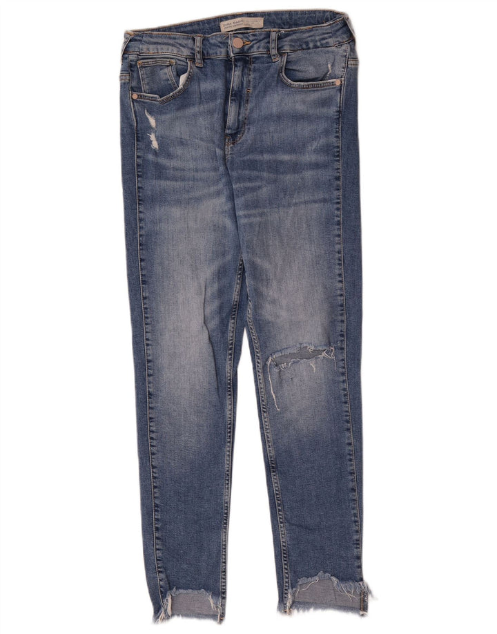 Zara Damen Distressed Skinny Jeans EU 40 Medium W30 L27 Blau