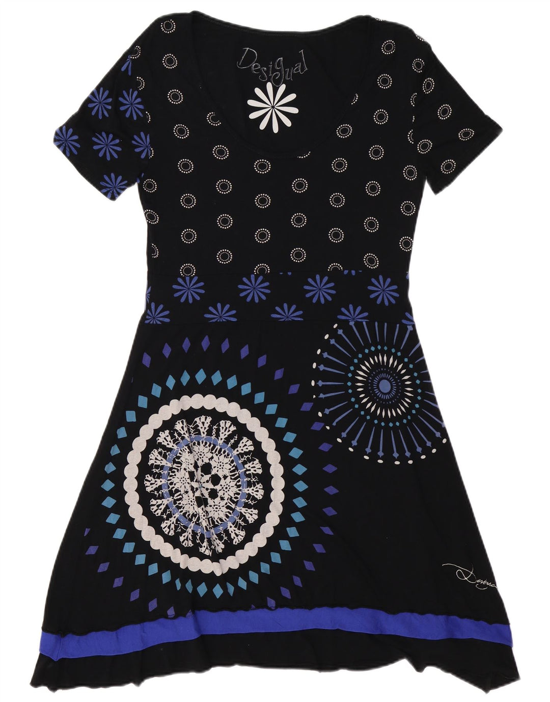 DESIGUAL Damen A-Linien-Kleid UK 18 XL Schwarz geblümte Viskose