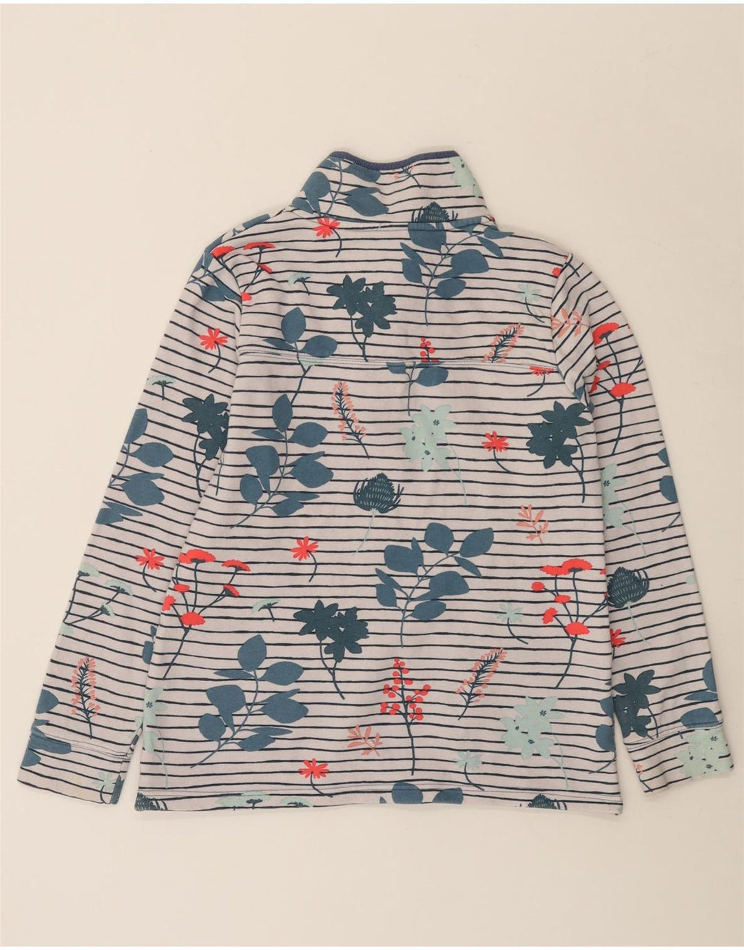 JOULES Damen-Sweatshirt mit Knopfkragen, Gr. 10, Größe S, Weiß, Blumenmuster