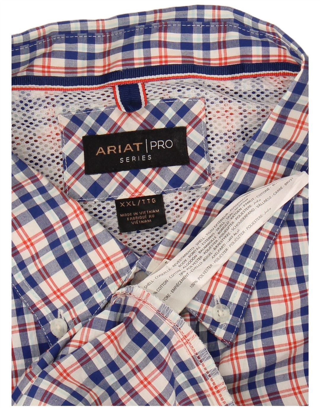 ARIAT Mens Big & Tall Short Sleeve Shirt 2XL Blue Check Cotton