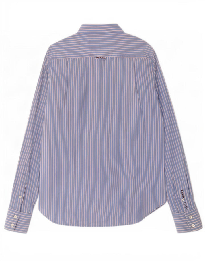 Superdry Herren-Hemd, groß, blaue Nadelstreifen-Baumwolle