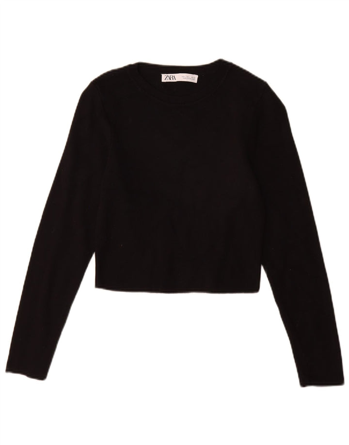 Zara Damen Crop Top Langarm UK 14 Große schwarze Viskose