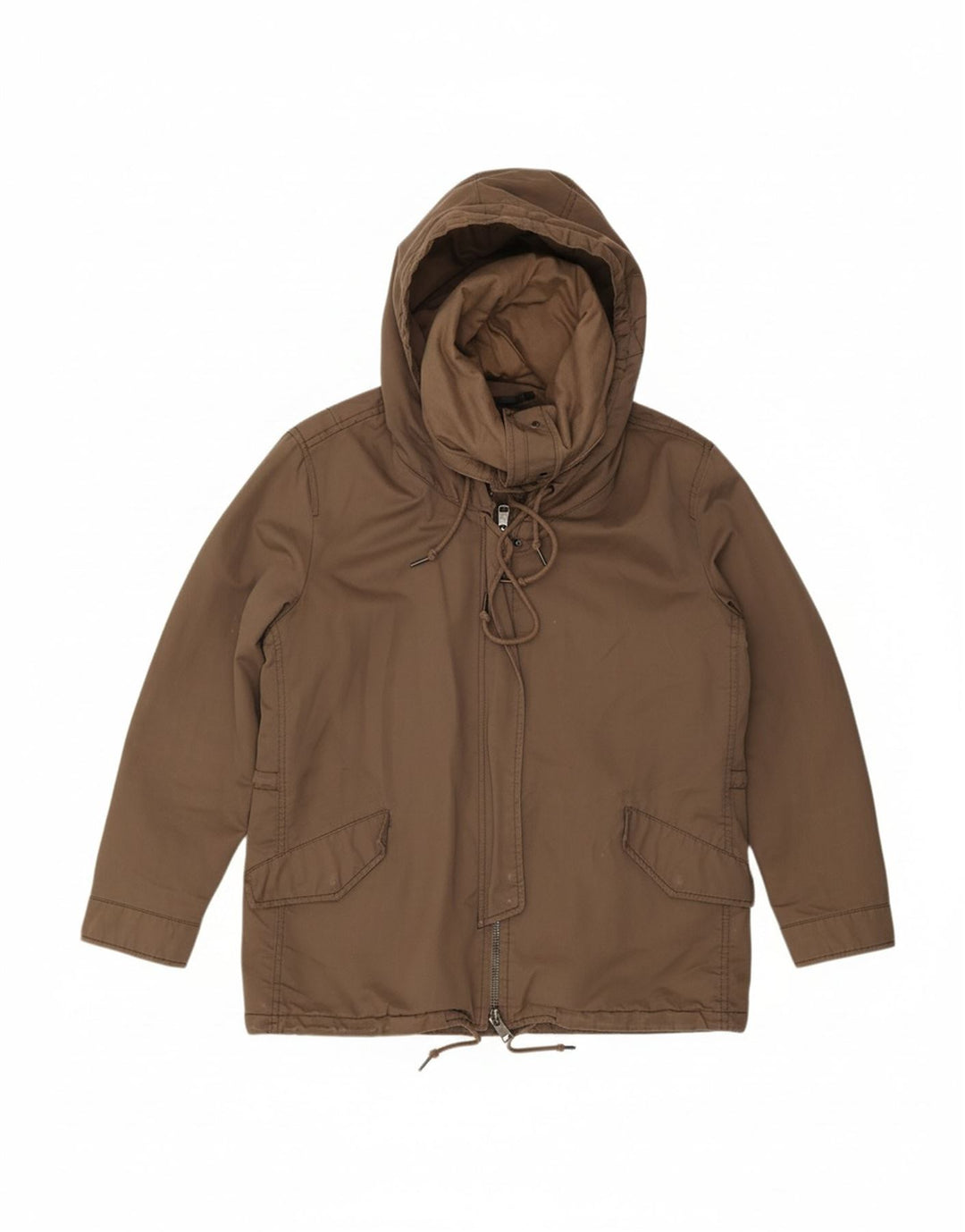 ALL SAINTS Womens Hooded Bomber Jacket UK 12 Medium Brown Cotton