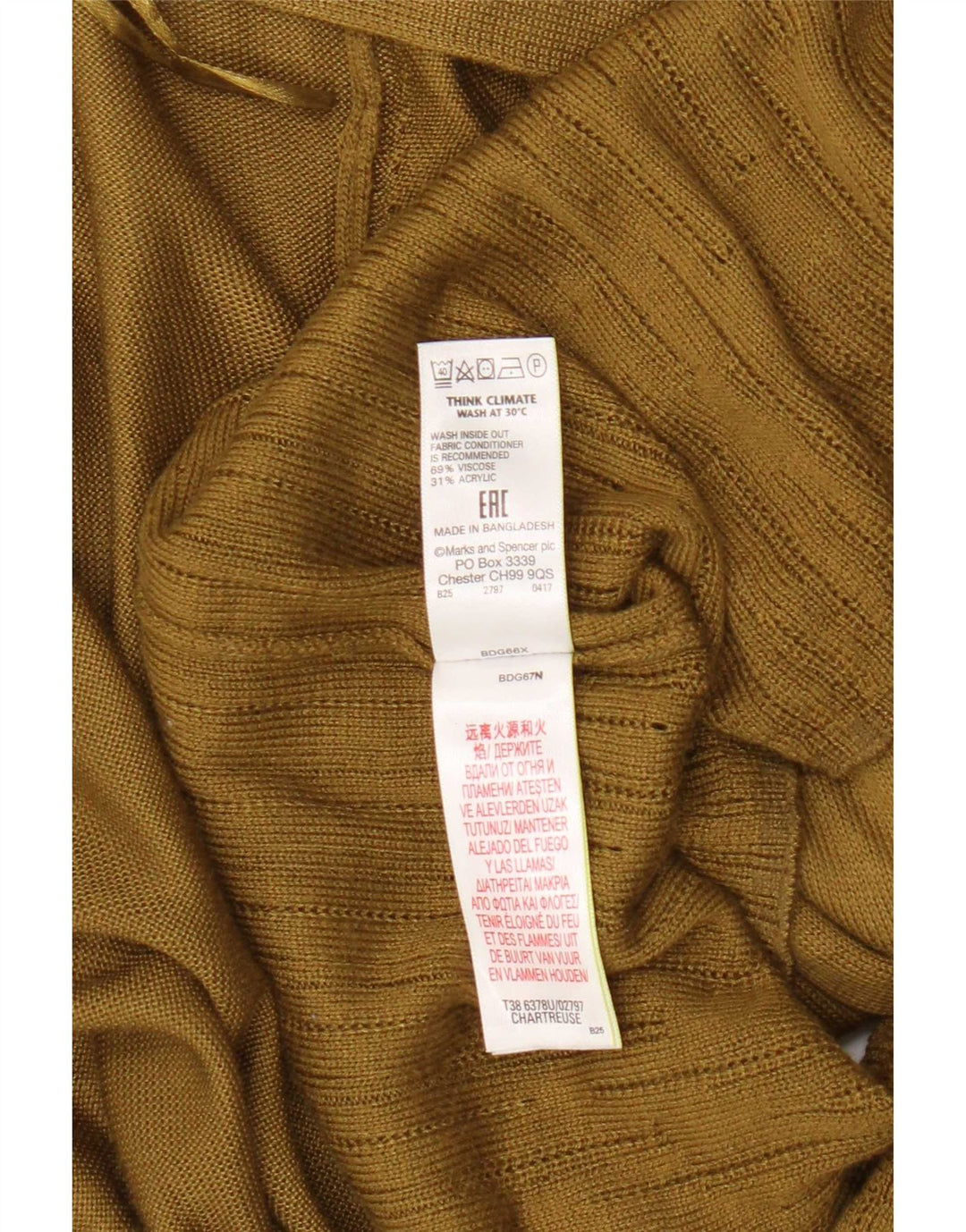 Marks & Spencer Damen Longline Open Cardigan Pullover UK 16 Large Khaki