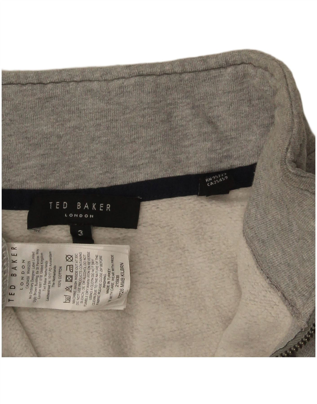 Ted Baker Damen-Sweatshirt mit Reißverschluss am Hals, Größe 3, mittelgraue Baumwolle