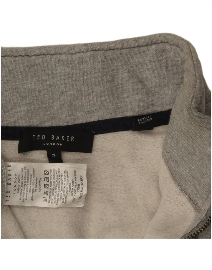 Ted Baker Damen-Sweatshirt mit Reißverschluss am Hals, Größe 3, mittelgraue Baumwolle