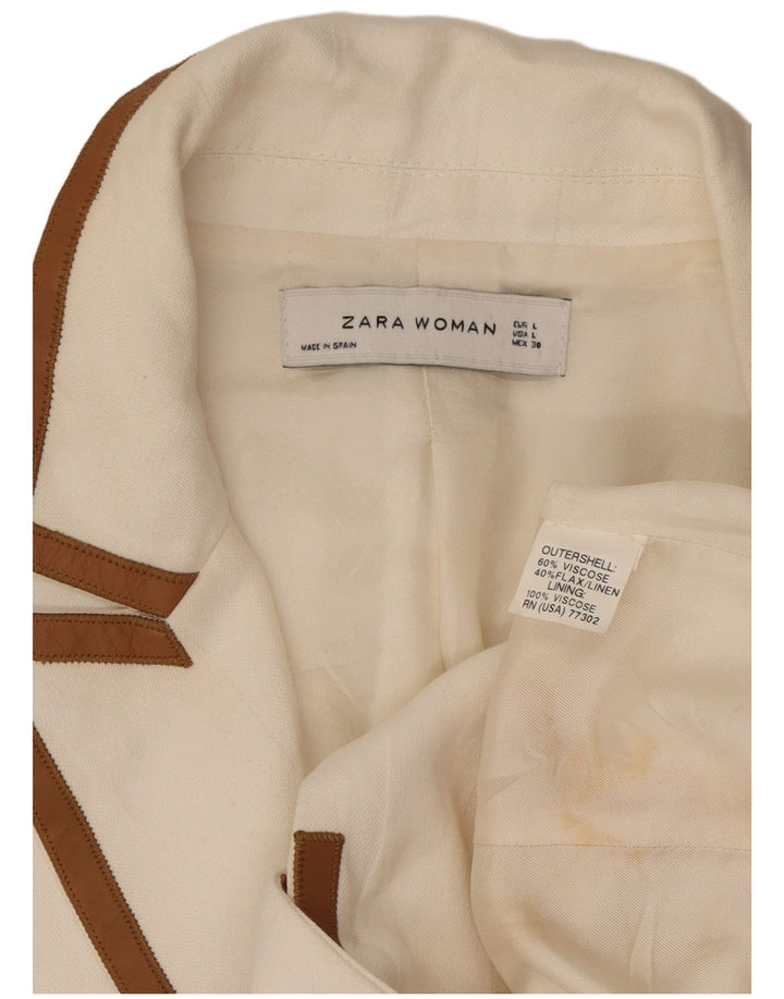 Zara Damen 1-Knopf-Blazer-Jacke, UK 16, große weiße Viskose