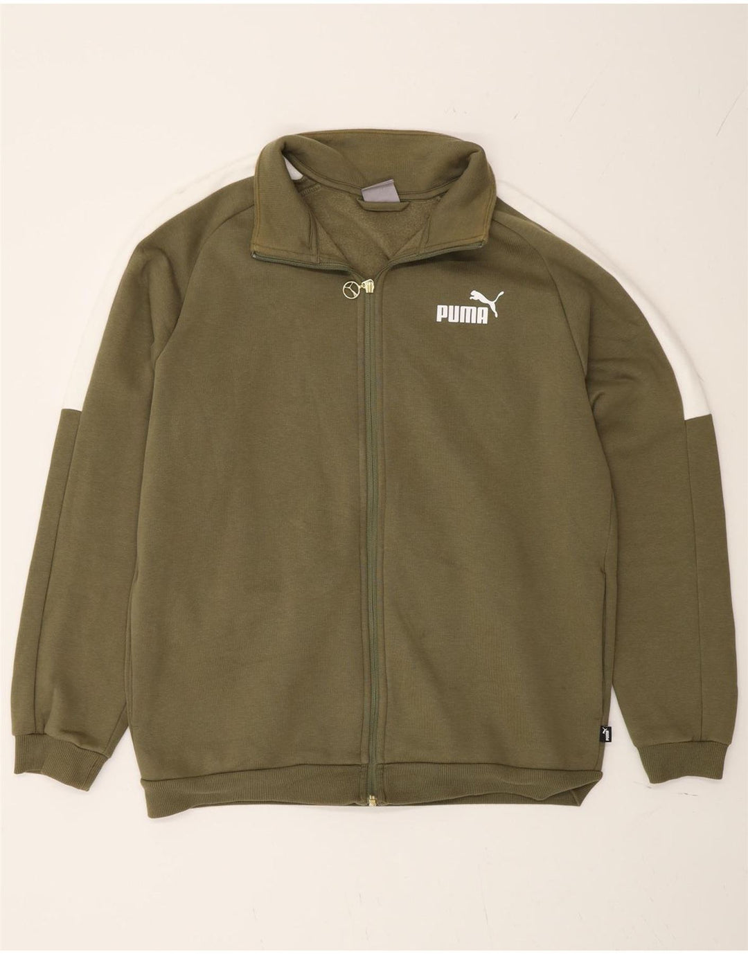 Puma Herren-Trainingsanzug-Top-Jacke, mittelgroße Khaki-Farbblock-Baumwolle