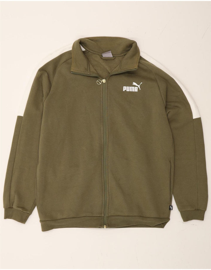 Puma Herren-Trainingsanzug-Top-Jacke, mittelgroße Khaki-Farbblock-Baumwolle