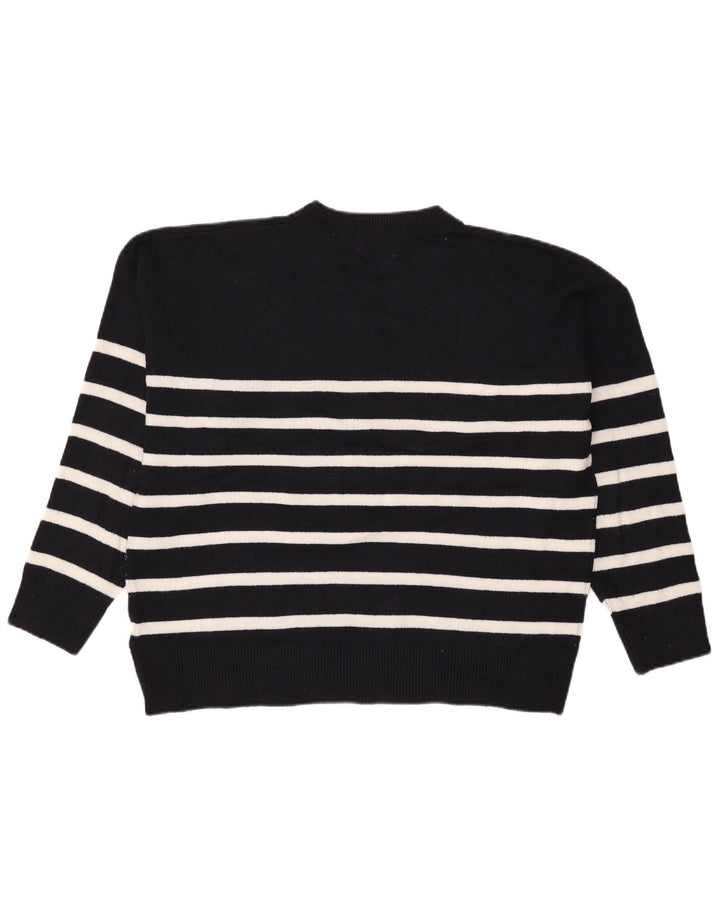 Marks & Spencer Damen-Pullover mit V-Ausschnitt, Gr. 40, Größe L, schwarz gestreift