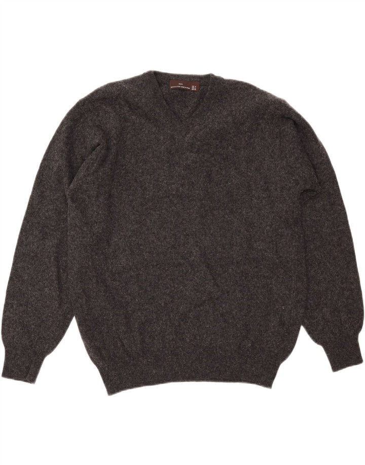 ZARA Herren-Pullover mit V-Ausschnitt aus mittelgrauer Wolle