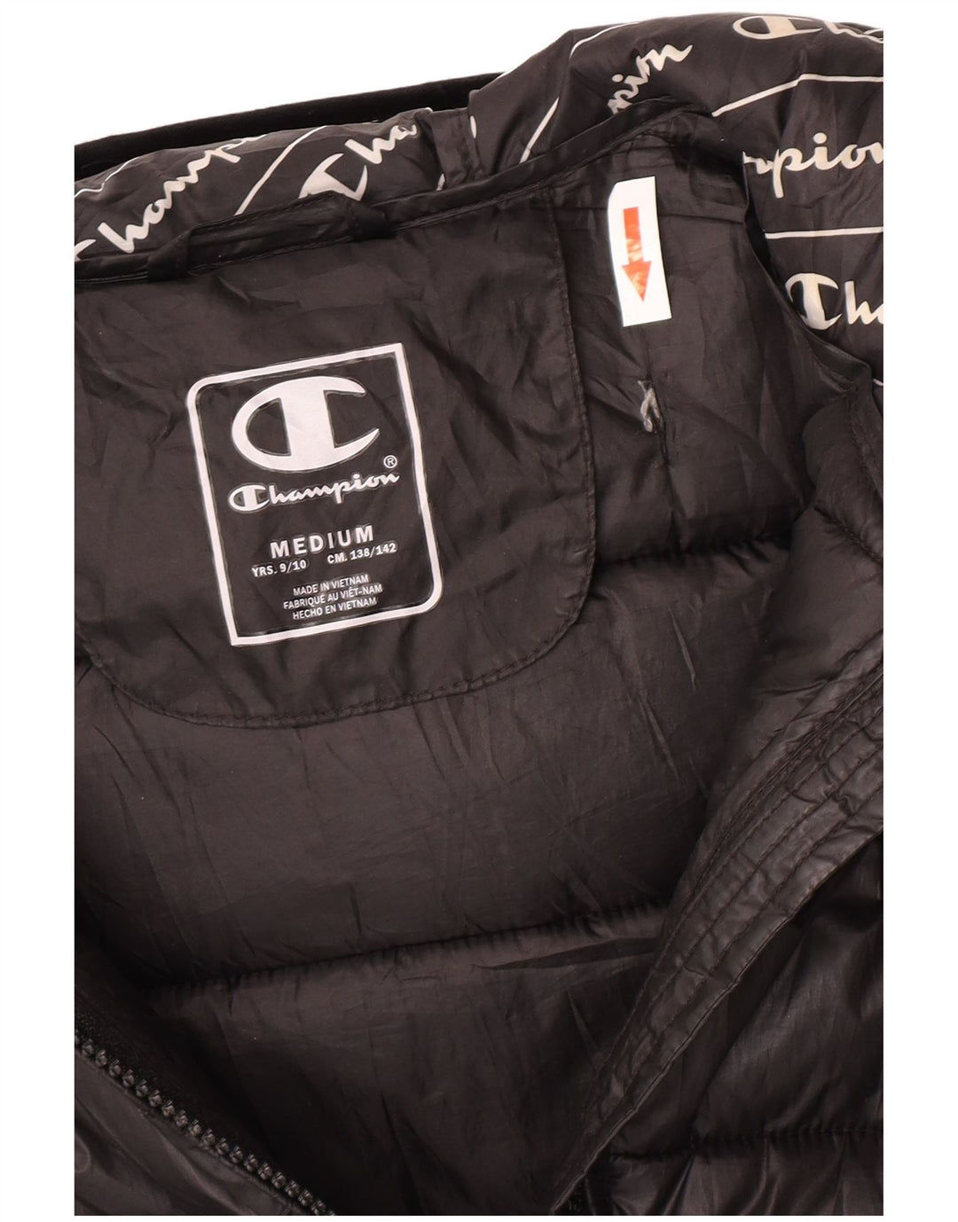 Champion Wattierte Jacke mit Kapuze für Jungen, 9–10 Jahre, Mittelschwarzes Polyester