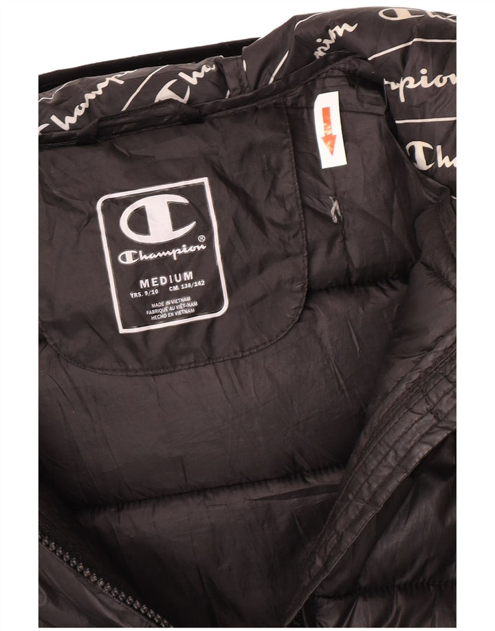 Champion Wattierte Jacke mit Kapuze für Jungen, 9–10 Jahre, Mittelschwarzes Polyester