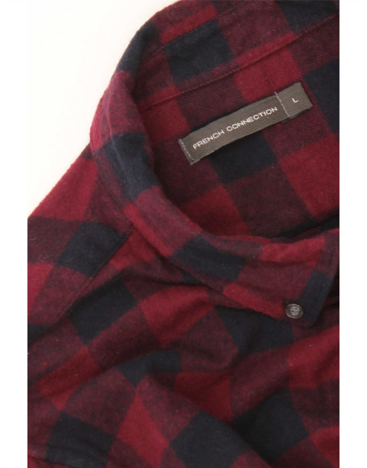 French Connection Herren-Flanellhemd, großes rotes Gingham-Muster