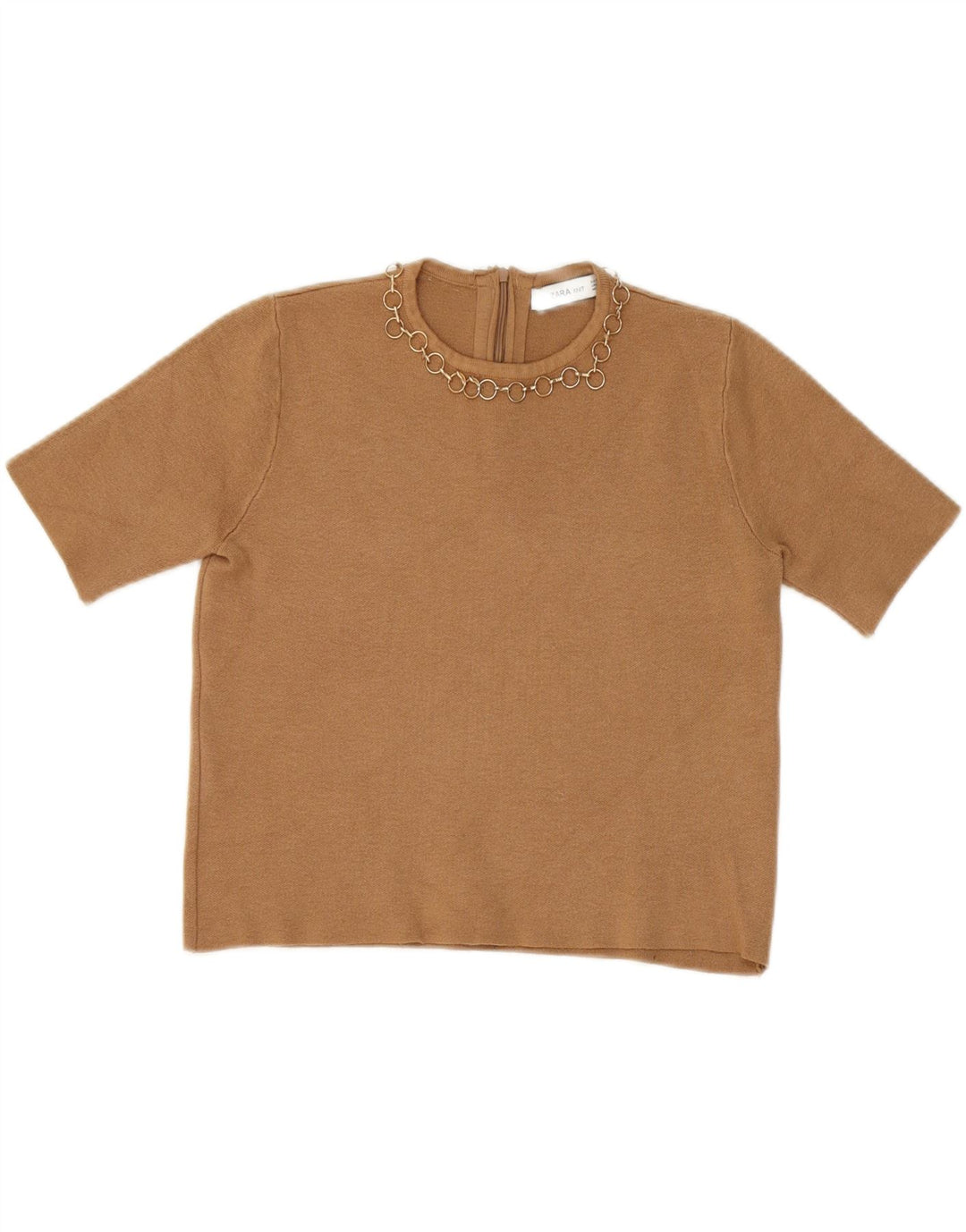 ZARA Womens Oversized Crop Crew Neck Jumper Sweater UK 10 Small Brown Vintage Zara and Second-Hand Zara from Messina Hembry 