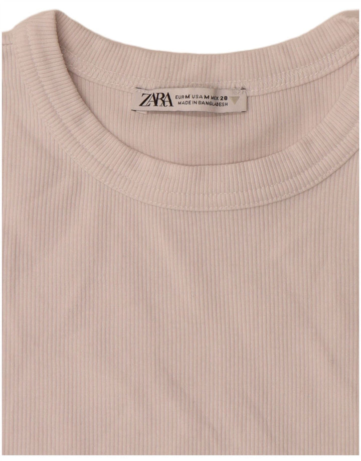 Zara Damen Crop T-Shirt Top UK 12 Medium Weiß