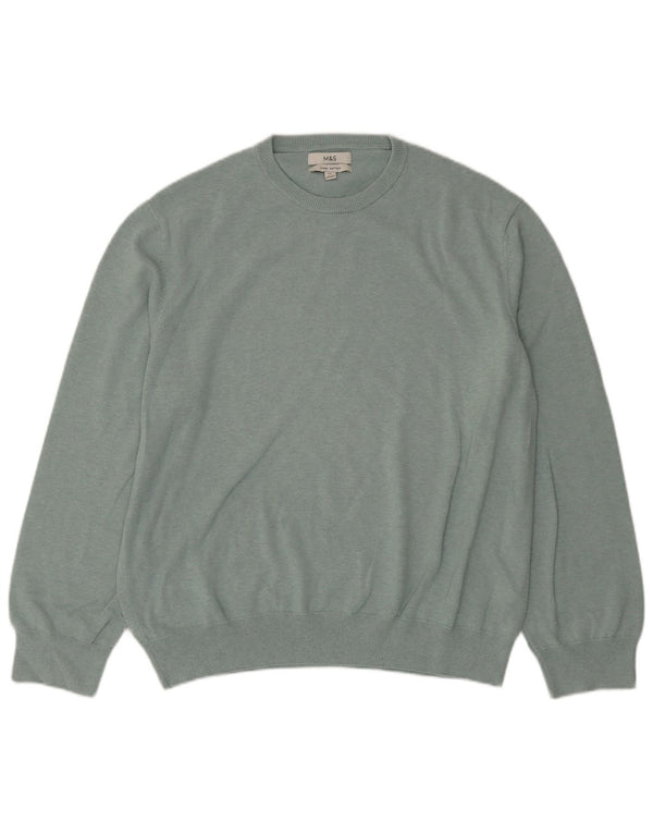 MARKS & SPENCER Mens Crew Neck Jumper Sweater 2XL Green Cotton