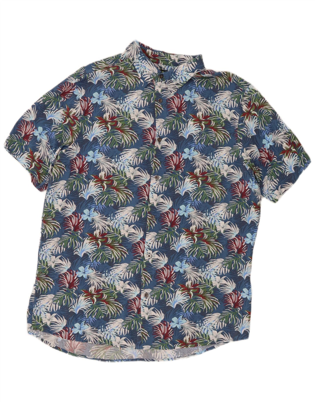 Mistral Herren Kurzarmhemd IT 48 Mittelblaue Viskose mit Blumenmuster