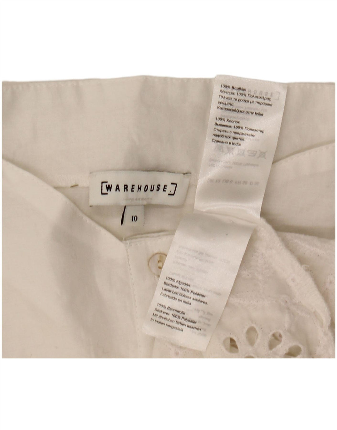 WAREHOUSE Damen Kurzarm-Hemdbluse UK 10 Small Weiß Polyester