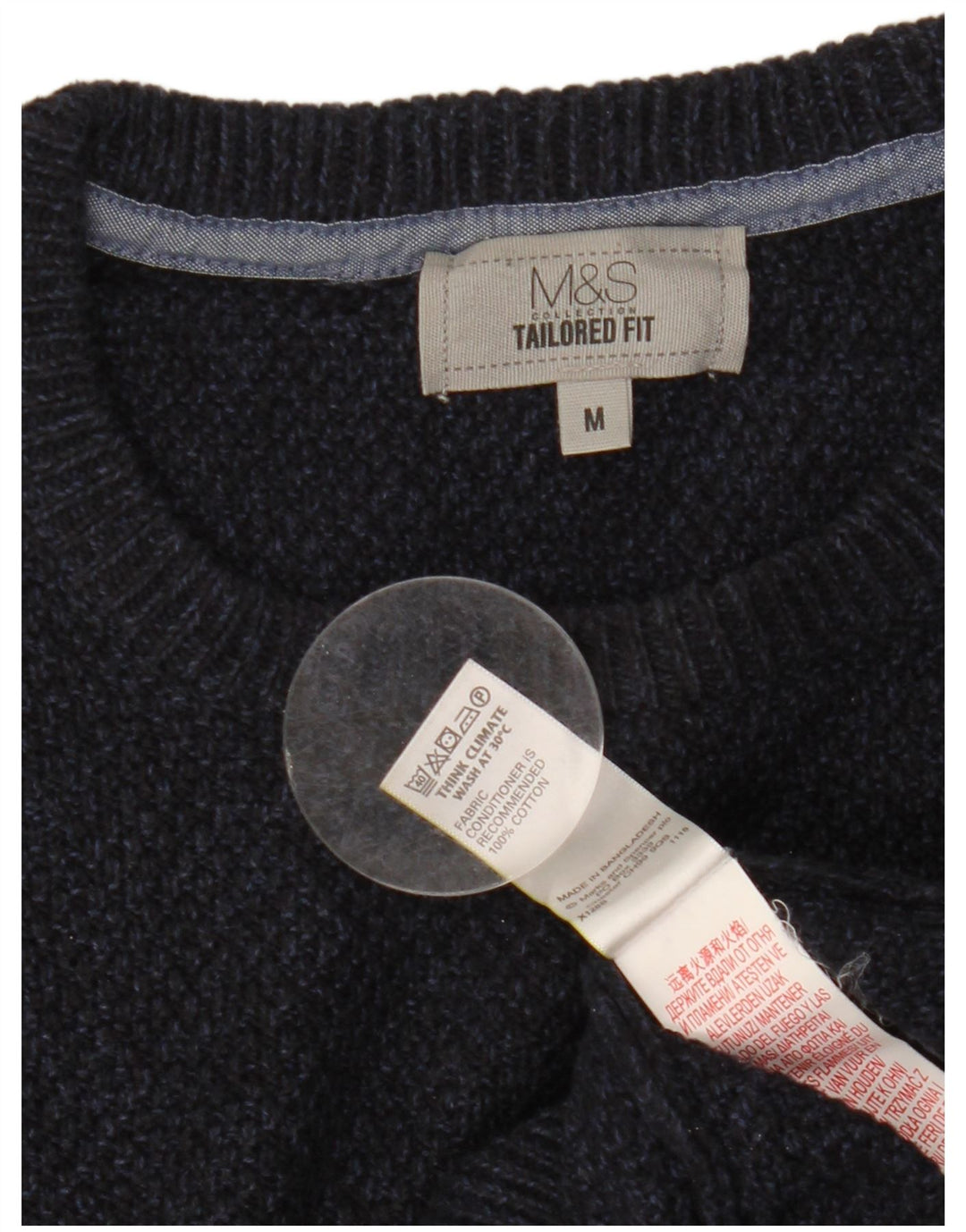 Marks & Spencer Maßgeschneiderter Herren-Pullover mit Rundhalsausschnitt, mittelgroß, Marineblau