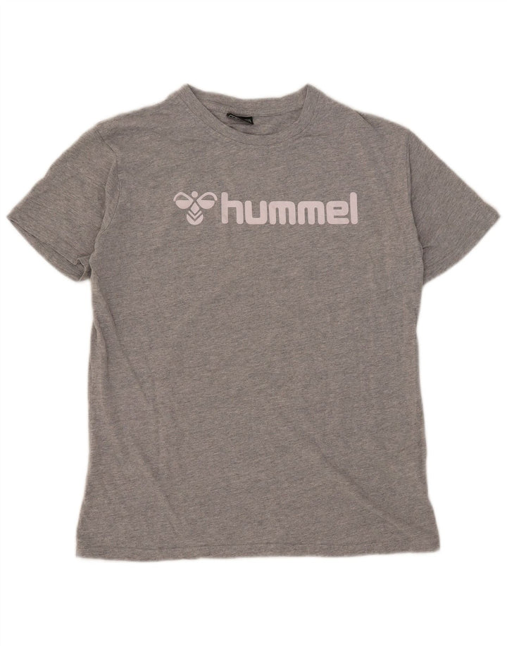 Hummel Herren Grafik-T-Shirt-Oberteil aus mittelgrau gesprenkelter Baumwolle