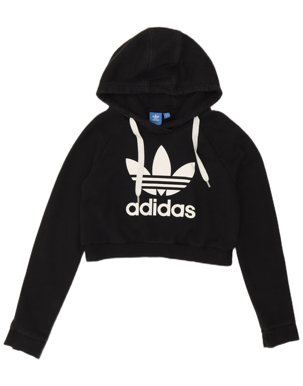 Adidas Damen Crop Graphic Hoodie Pullover UK 10 Small Schwarz Baumwolle