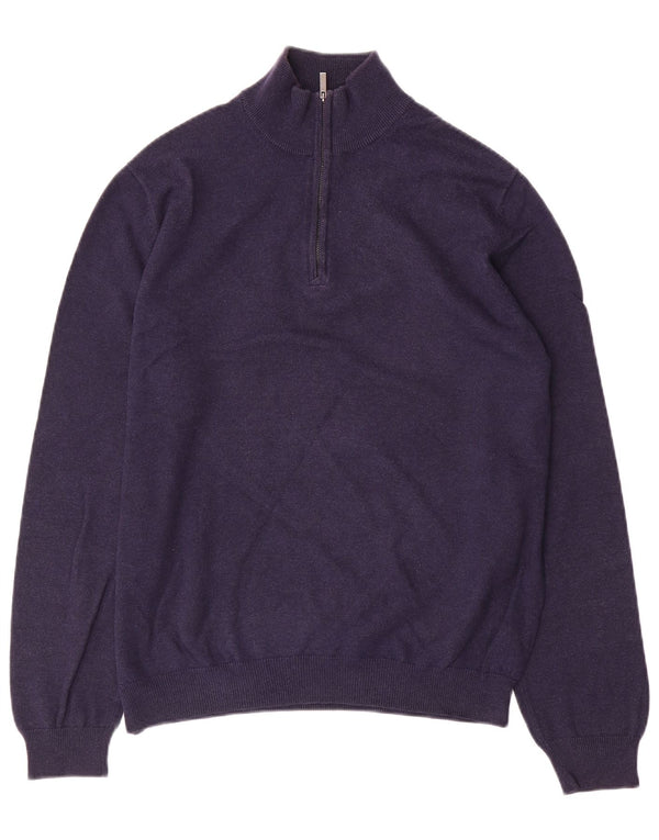 Massimo Dutti Herren-Pullover mit Reißverschluss am Hals, mittelmarineblaue Baumwolle