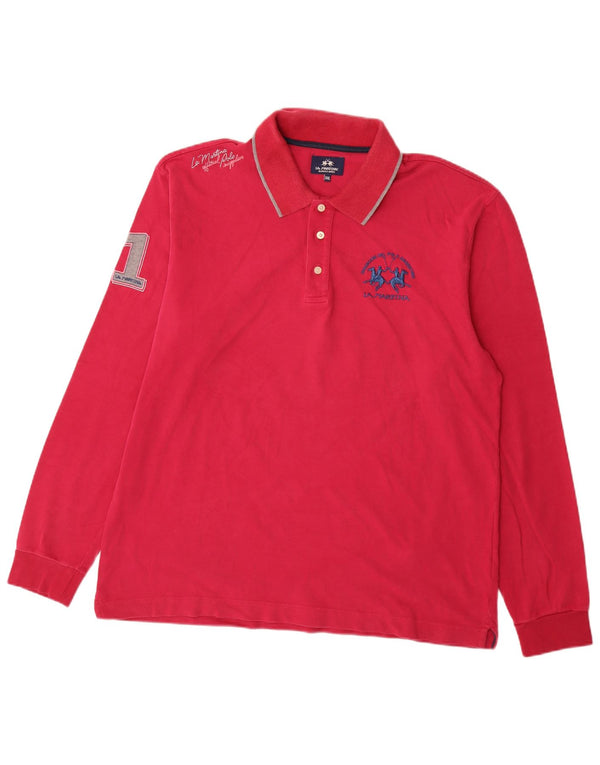 La Martina Herren Langarm-Poloshirt mit Grafik, 2XL, rosa, Baumwolle
