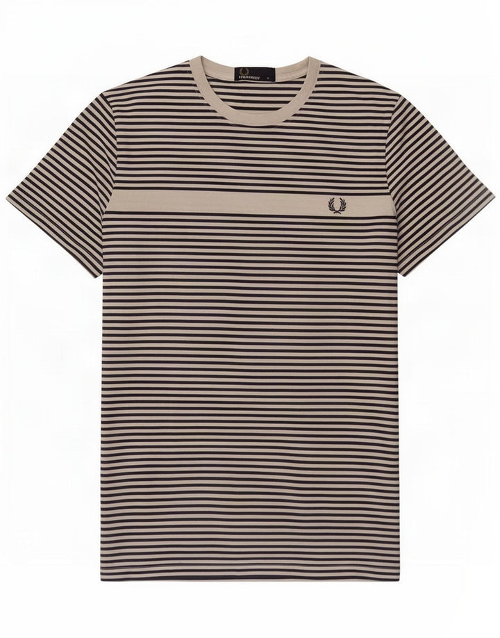 Fred Perry Herren-T-Shirt-Oberteil, klein, weiße Nadelstreifen-Baumwolle