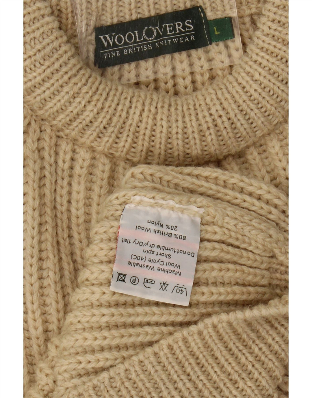 WoolOvers Damen-Pullover mit Rundhalsausschnitt, UK 16, große beige Wolle
