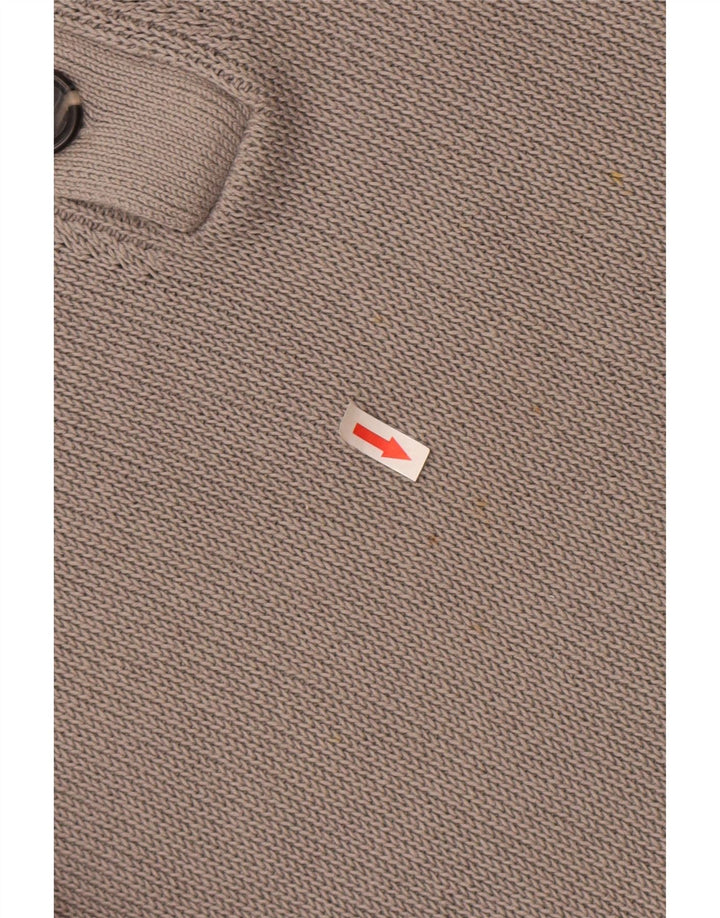 Reiss Herren-Pullover mit Knopfkragen, XL, graue Baumwolle