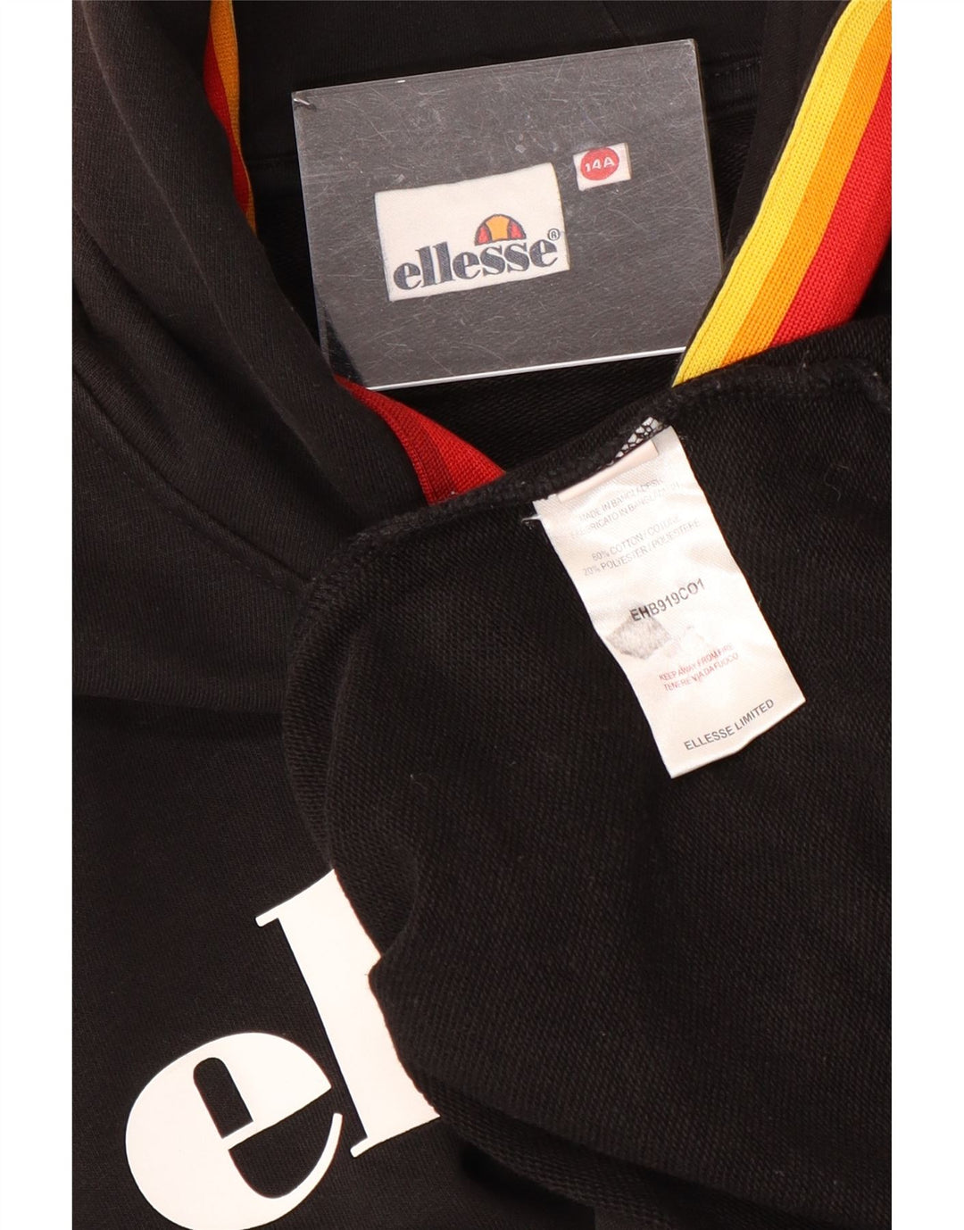 ELLESSE Kapuzenpullover mit Grafik für Jungen, 13–14 Jahre, schwarze Baumwolle