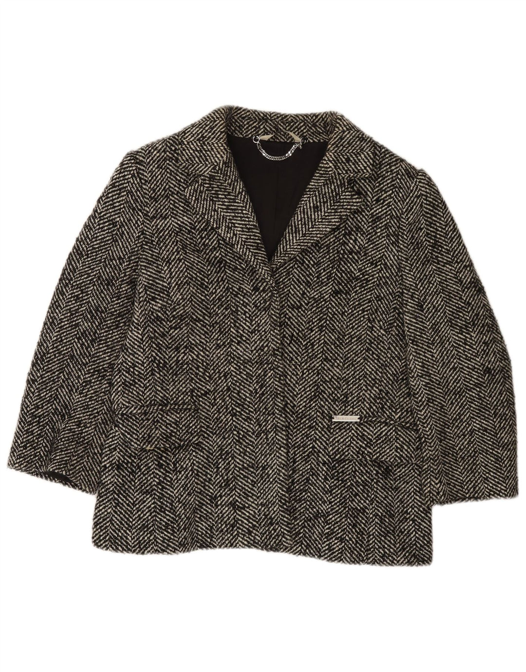 Liu Jo Damen-Blazer mit 3/4-Ärmeln, UK 14, mittelgrau, Fischgrätenmuster