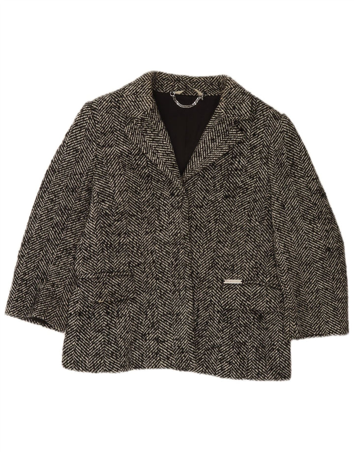 Liu Jo Damen-Blazer mit 3/4-Ärmeln, UK 14, mittelgrau, Fischgrätenmuster