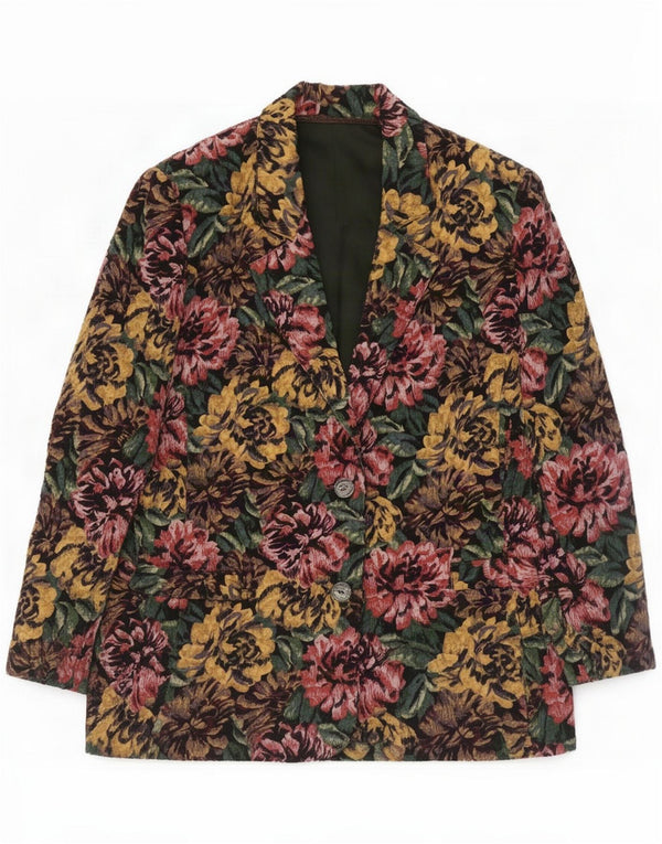 Vintage Damen 2-Knopf-Blazerjacke UK 12 Medium Mehrfarbig mit Blumen