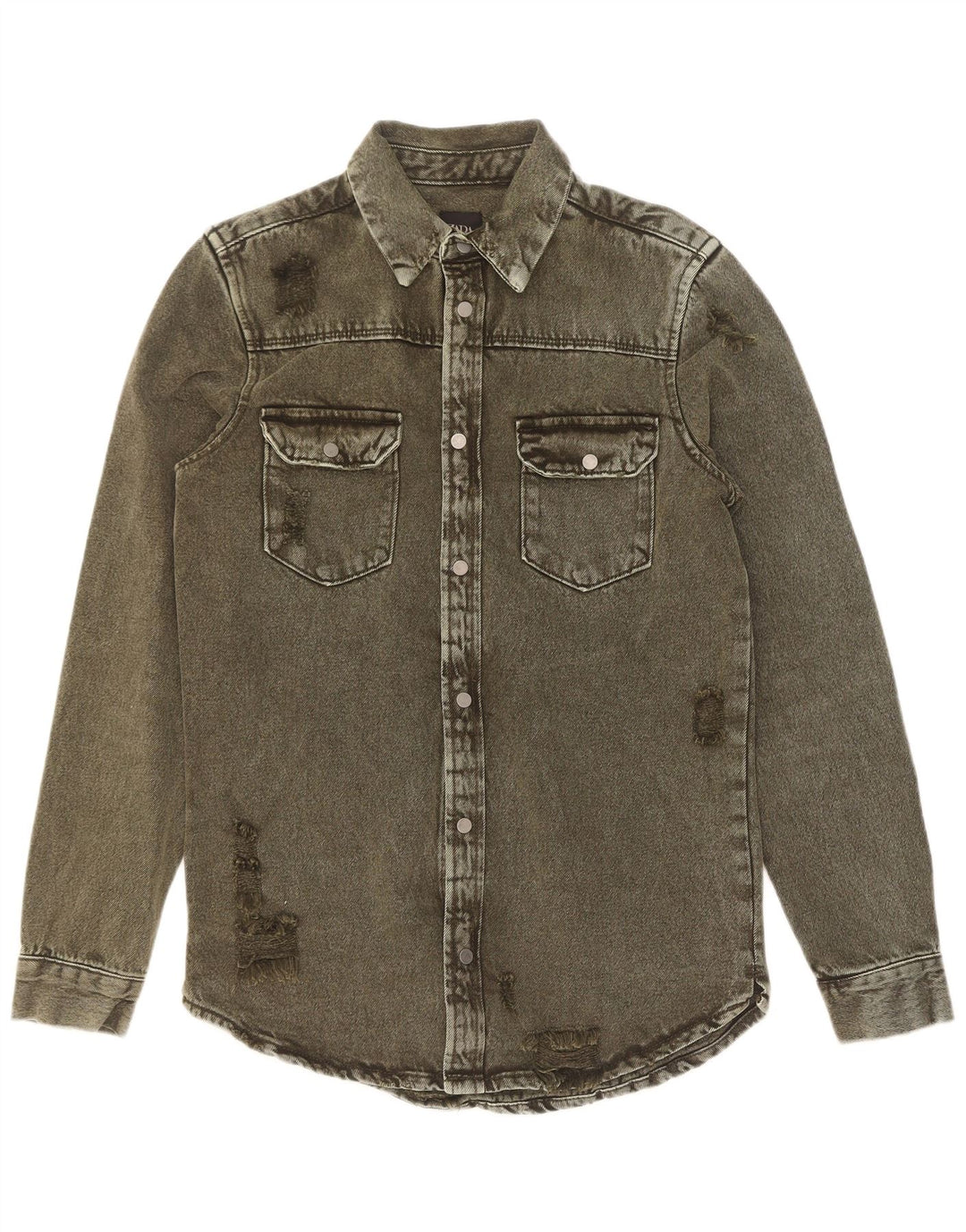 Zara Herren Jeanshemd im Used-Look, entspannte Passform, kleine Khaki-Baumwolle