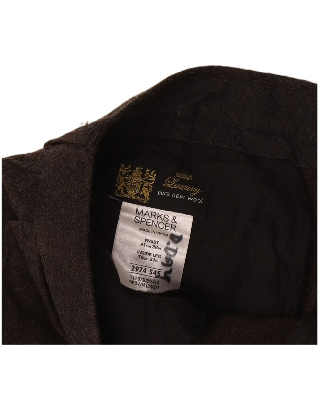 Marks & Spencer Herren-Anzughose, kurz geschnitten, gerade, W36, L24, braune Wolle