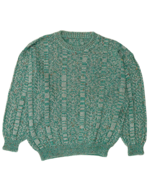 Vintage Damen Pullover mit U-Boot-Ausschnitt, UK 14, mittelgrün meliert