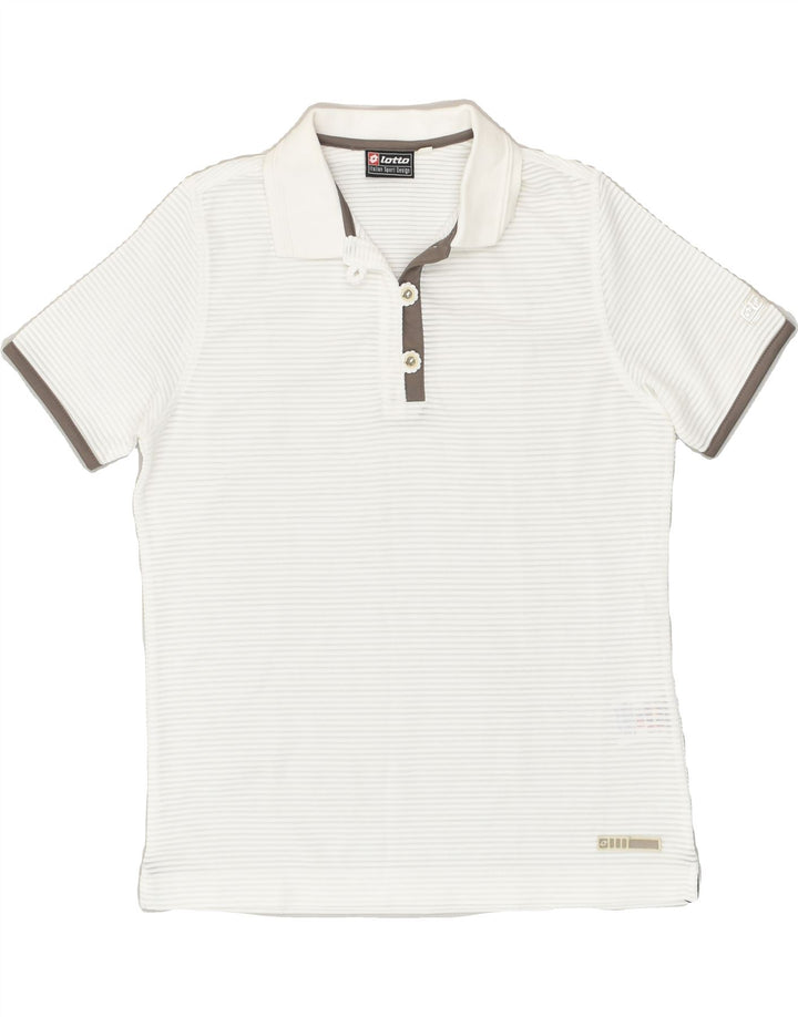 LOTTO Womens Polo Shirt UK 6 XS White Striped Polyester | Vintage Lotto | Thrift | Second-Hand Lotto | Used Clothing | Messina Hembry 
