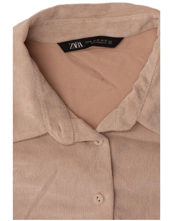 Zara Damen Übergroßes Hemd UK 18 XL Beige Polyester