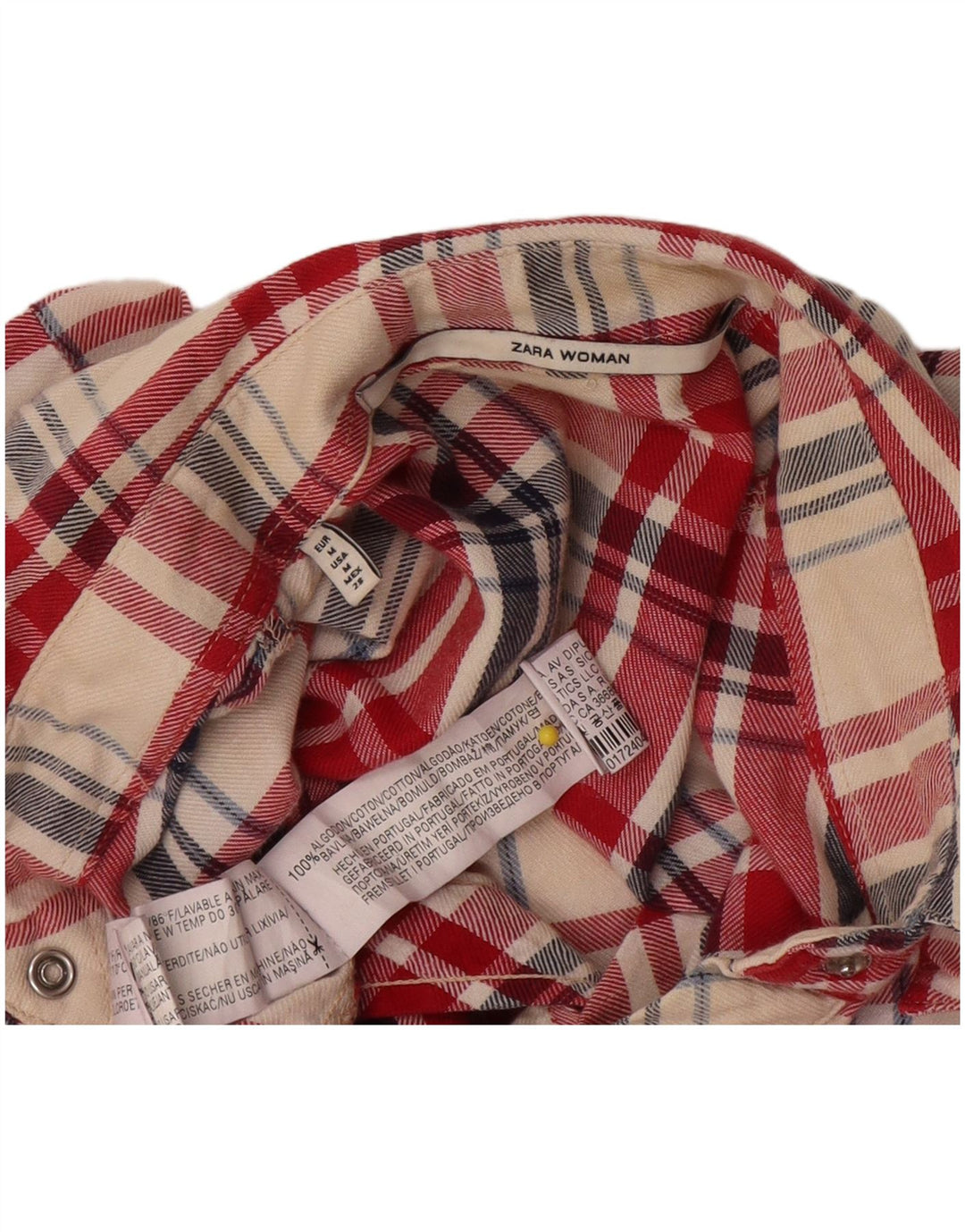 Zara Damen Flanellhemd UK 14 Mittelrot karierte Baumwolle