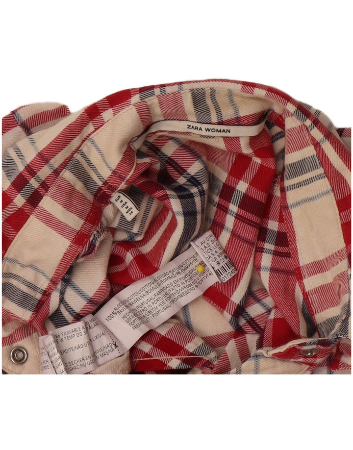 Zara Damen Flanellhemd UK 14 Mittelrot karierte Baumwolle