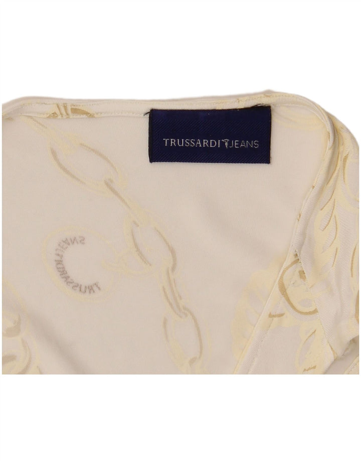 Trussardi Jeans Damen-Blusenoberteil mit abstraktem Muster, Größe S, Weiß