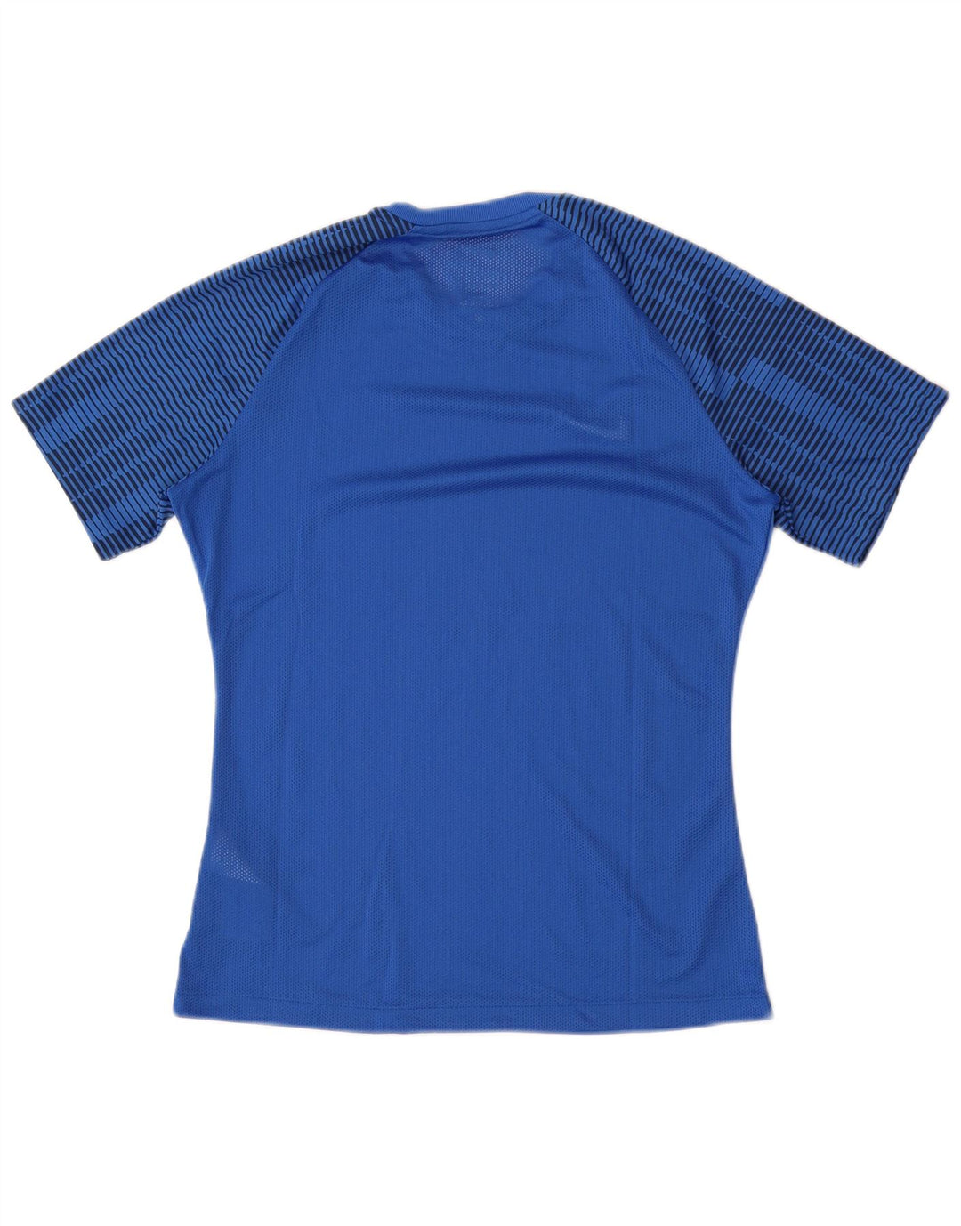 Nike Herren Dri Fit Slim Fit T-Shirt-Oberteil aus mittelblau gestreiftem Polyester
