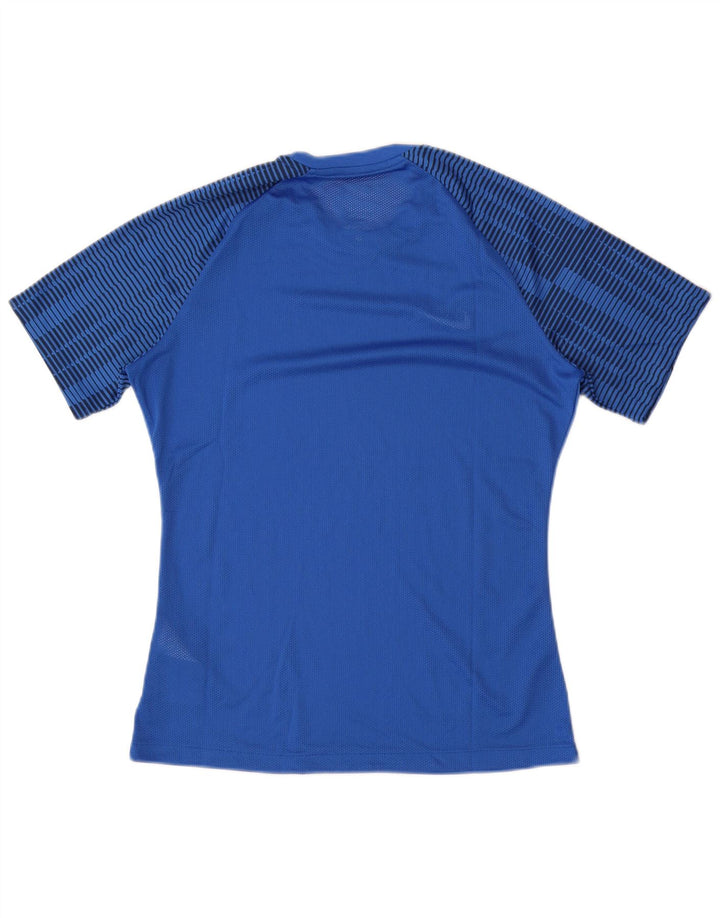 Nike Herren Dri Fit Slim Fit T-Shirt-Oberteil aus mittelblau gestreiftem Polyester