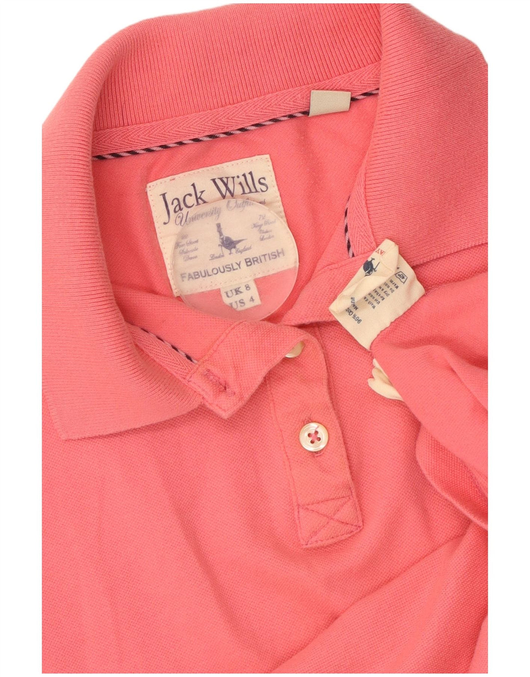 JACK WILLS Damen Poloshirt UK 8 Small Rosa Baumwolle
