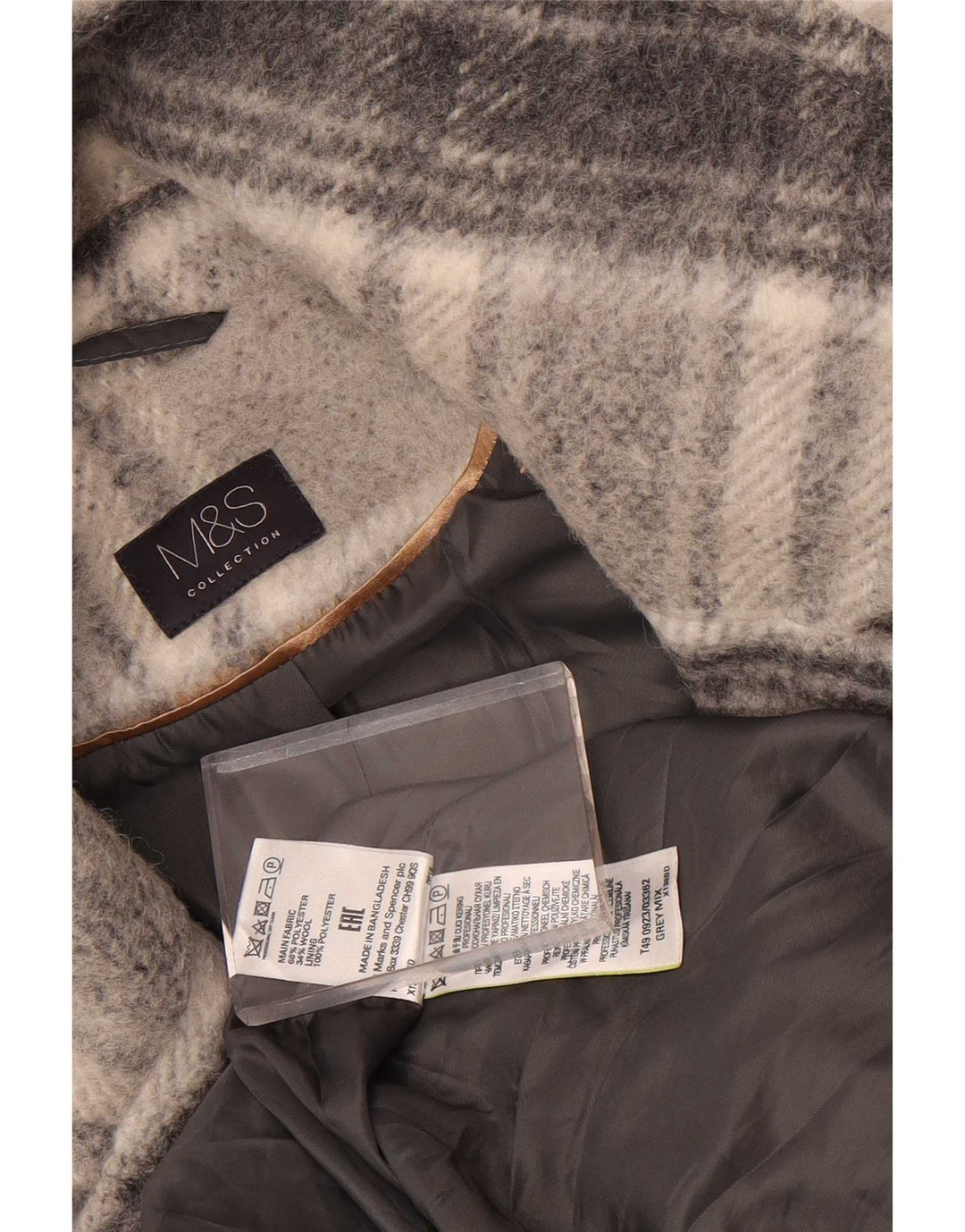 Marks & Spencer Damen Zweireihiger Mantel UK 16 Large Grau kariert