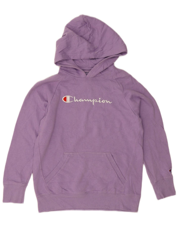 Champion Girls Graphic Hoodie Jumper 13-14 Years XL Purple Cotton