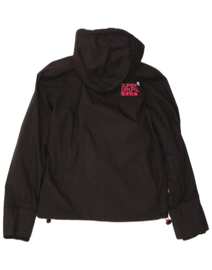 Superdry Damen-Windbreakerjacke mit Kapuze, UK 10, Größe S, schwarzes Nylon
